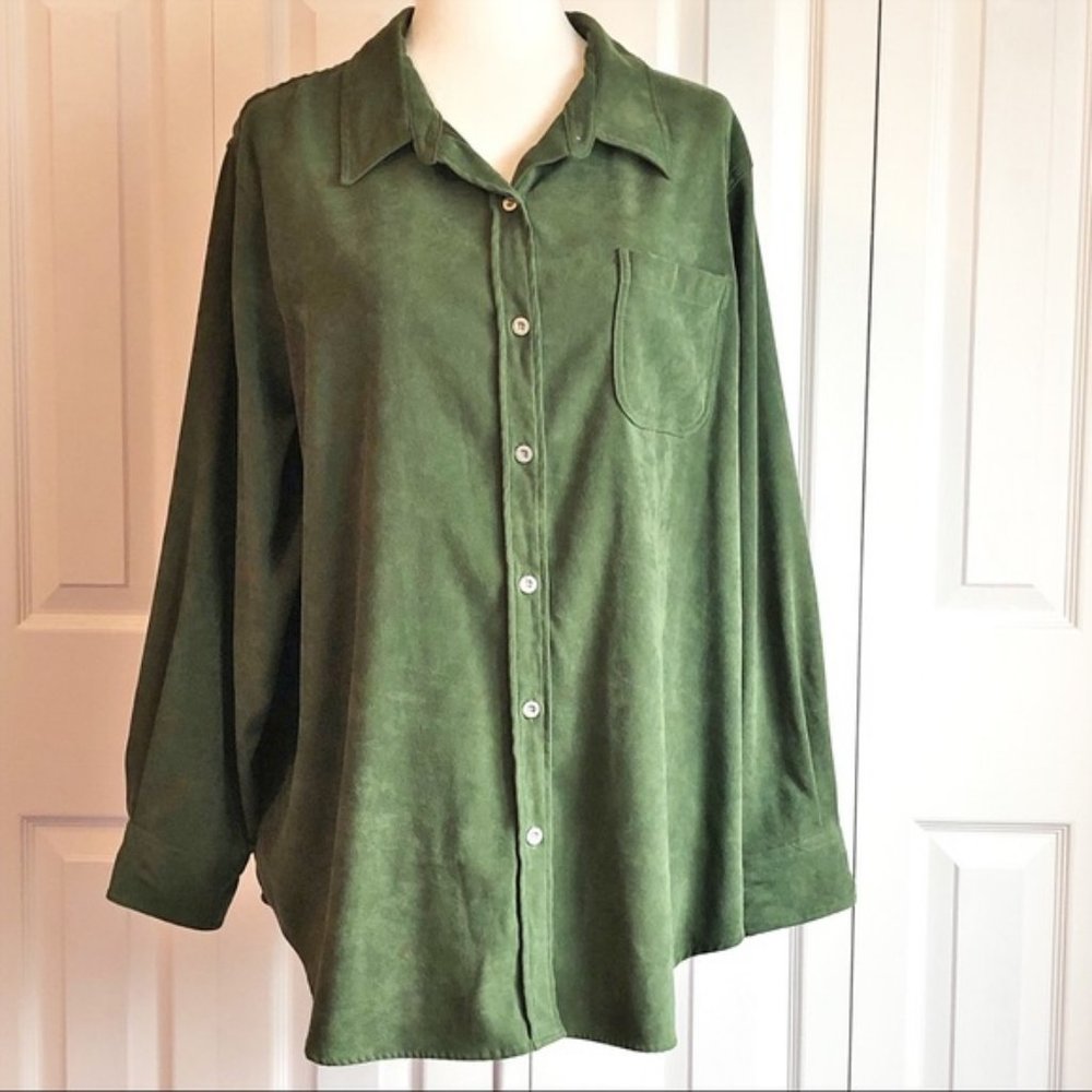 Woman Within Green Faux Brushed Suede Blouse 1X